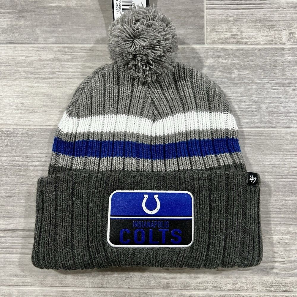 Indianapolis Colts '47 Brand Knit Cuff Pom Beanie Stocking Stack Patch Football